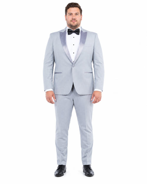 Men’s Silver Dinner Jacket – Satin Peak Lapel Tuxedo Blazer for Weddings, Prom & Formal Events in color silver grey