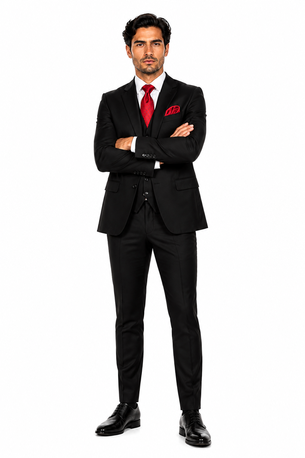 Rossi Man Men's Slim Fit Black Suit Double-Breasted Vest, Elegant Formalwear