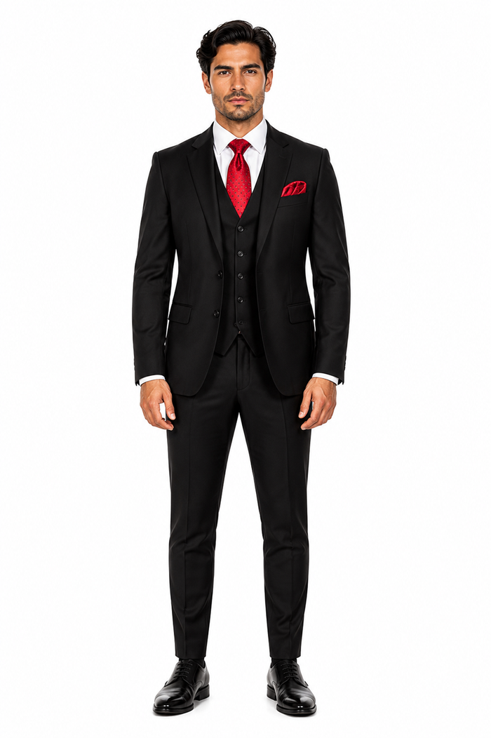 Rossi Man Men's Slim Fit Black Suit Double-Breasted Vest, Elegant Formalwear