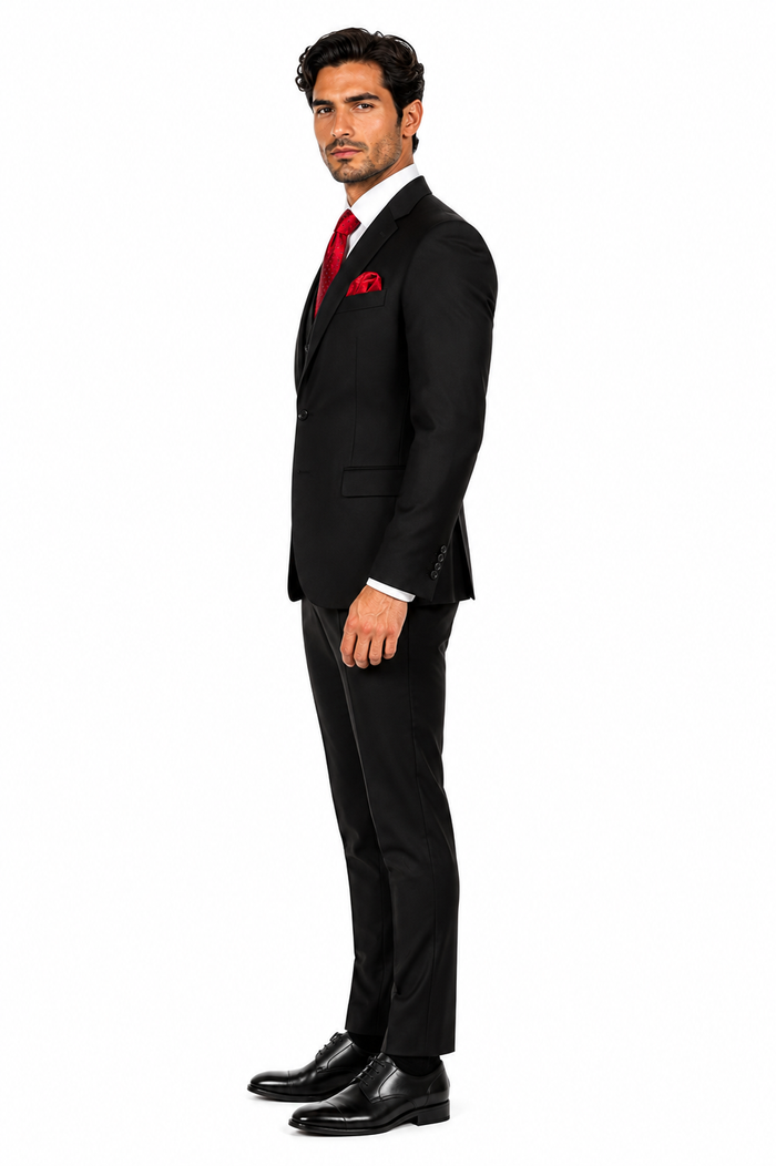 Rossi Man Men's Slim Fit Black Suit Double-Breasted Vest, Elegant Formalwear