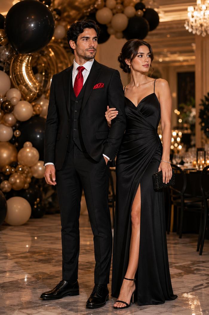 Rossi Man Men's Slim Fit Black Suit Double-Breasted Vest, Elegant Formalwear