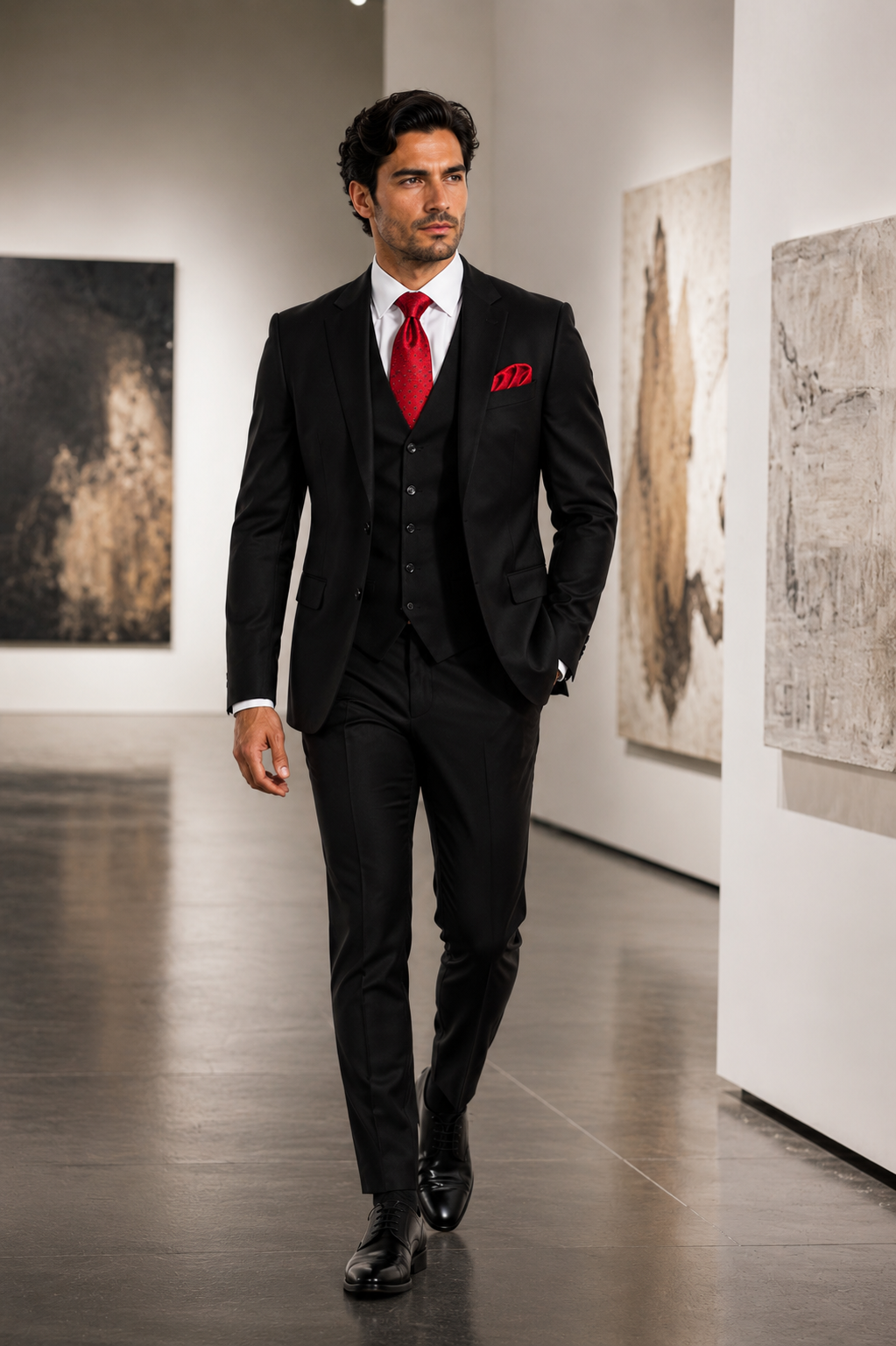 Rossi Man Men's Slim Fit Black Suit Double-Breasted Vest, Elegant Formalwear