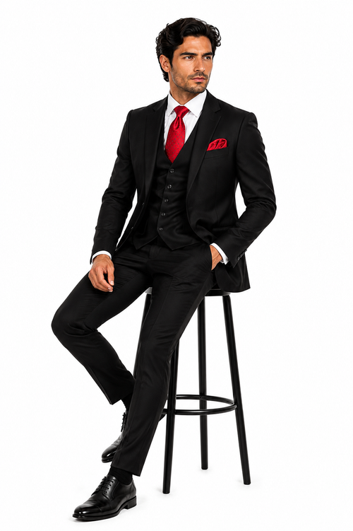 Rossi Man Men's Slim Fit Black Suit Double-Breasted Vest, Elegant Formalwear