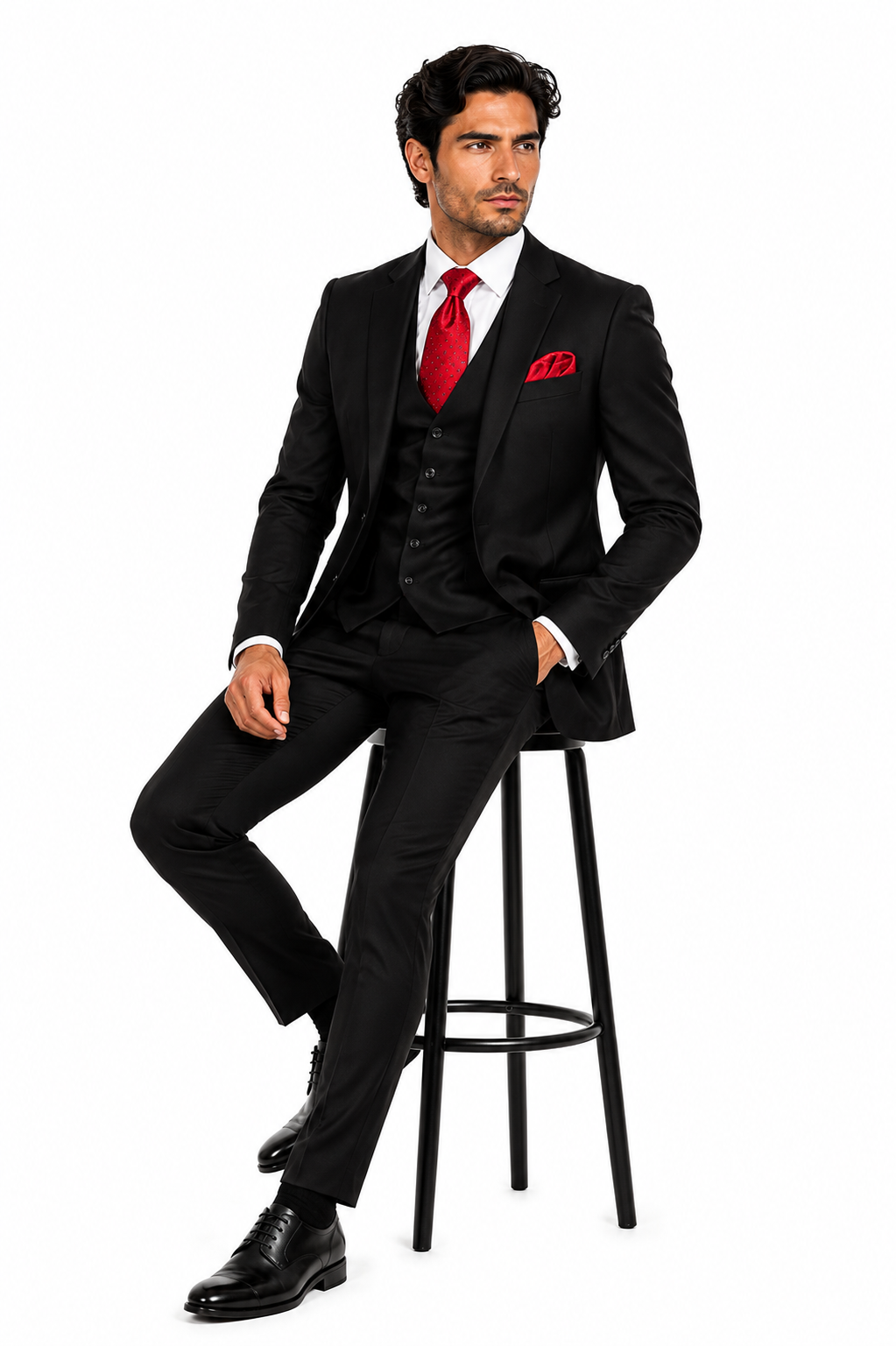 Rossi Man Men's Slim Fit Black Suit Double-Breasted Vest, Elegant Formalwear