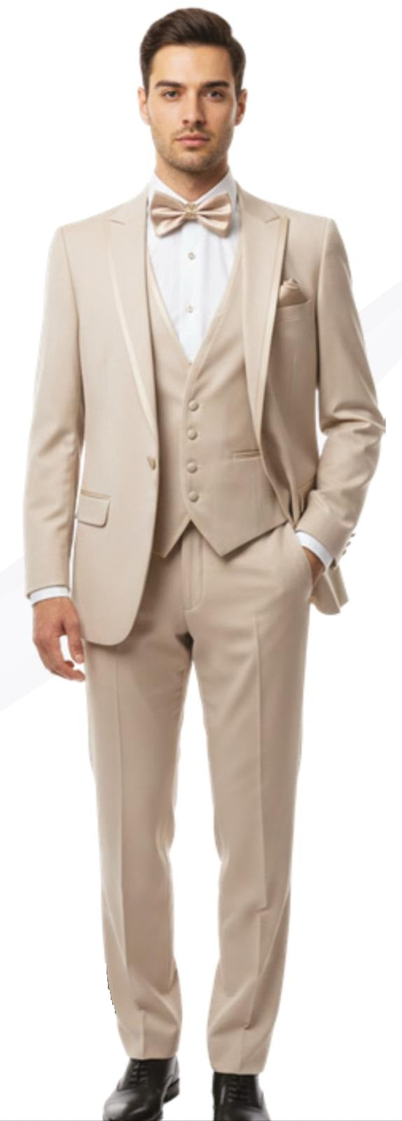 Mens Tan Cowboy Three Piece Suit Western Style Wedding and Formal Vested Suit - 38 Short Jacket+32 Waist Adjustable 28to34)(Height: 5 4 to5 7 )(Neck  15-16.5)S-M)