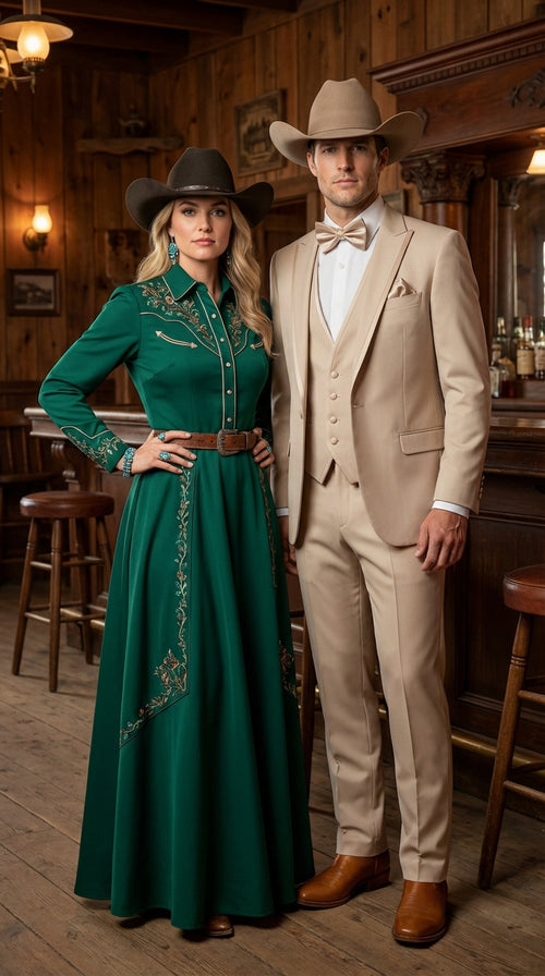 Mens Tan Cowboy Three Piece Suit Western Style Wedding and Formal Vested Suit