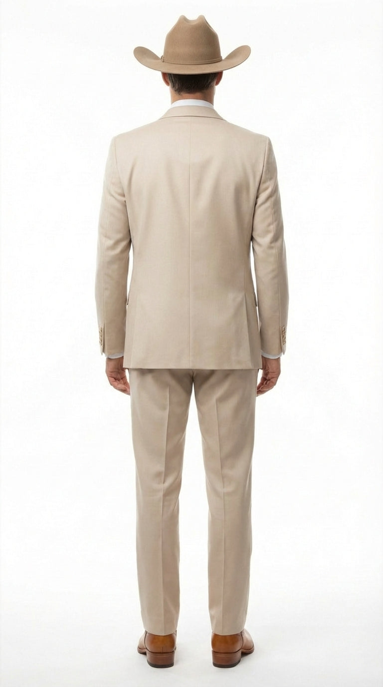 Mens Tan Cowboy Three Piece Suit Western Style Wedding and Formal Vested Suit - 38 Short Jacket+32 Waist Adjustable 28to34)(Height: 5 4 to5 7 )(Neck  15-16.5)S-M)