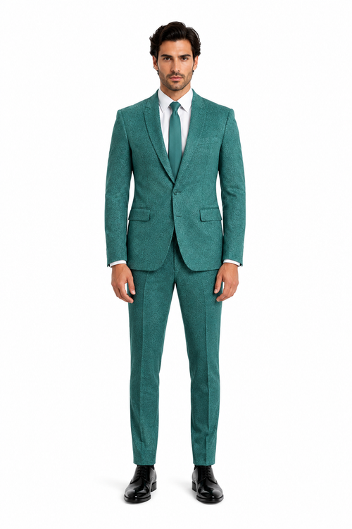 Mens Teal Green Floral Jacquard Blazer Slim Fit Tuxedo Jacket for Weddings, Proms, and Parties