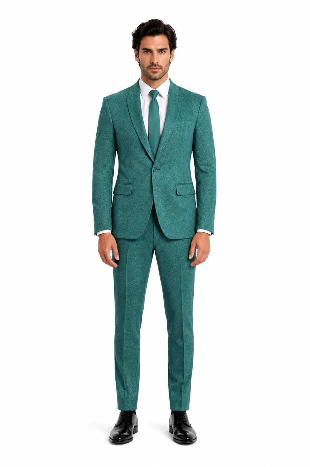 Mens Teal Green Floral Jacquard Blazer Slim Fit Tuxedo Jacket for Weddings, Proms, and Parties