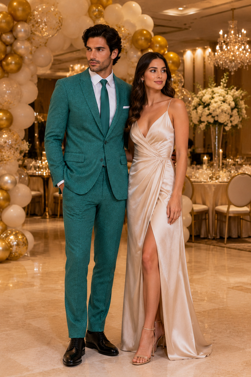 Mens Teal Green Floral Jacquard Blazer Slim Fit Tuxedo Jacket for Weddings, Proms, and Parties