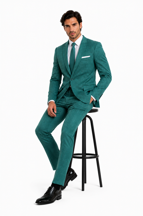 Mens Teal Green Floral Jacquard Blazer Slim Fit Tuxedo Jacket for Weddings, Proms, and Parties
