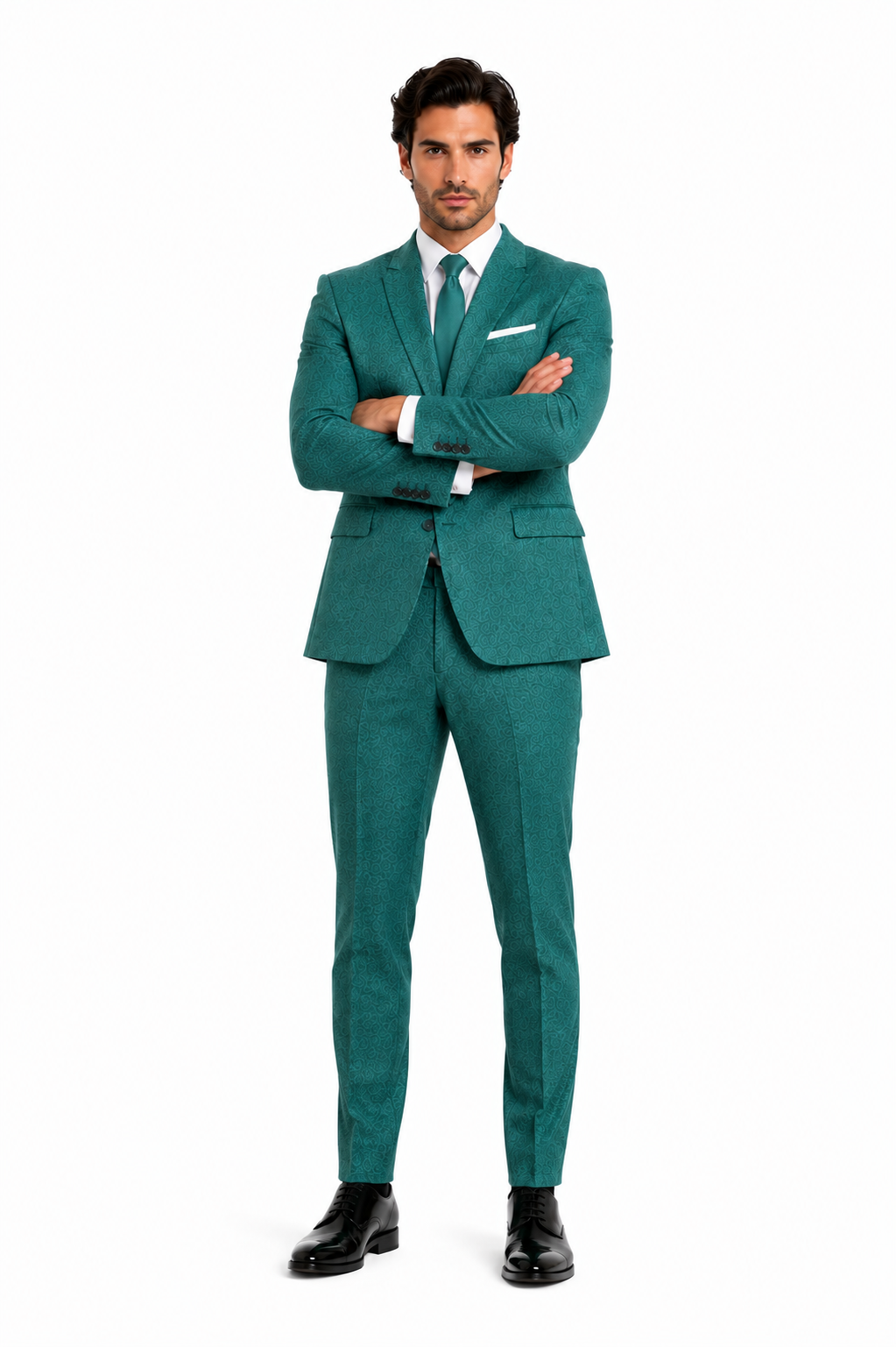 Mens Teal Green Floral Jacquard Blazer Slim Fit Tuxedo Jacket for Weddings, Proms, and Parties