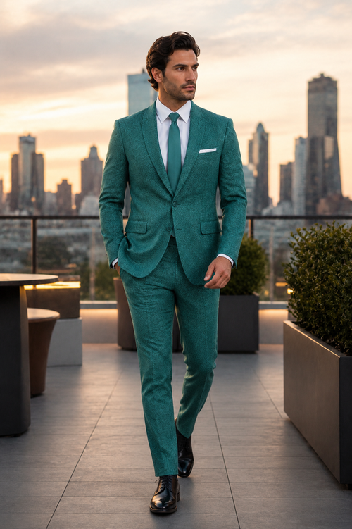 Mens Teal Green Floral Jacquard Blazer Slim Fit Tuxedo Jacket for Weddings, Proms, and Parties