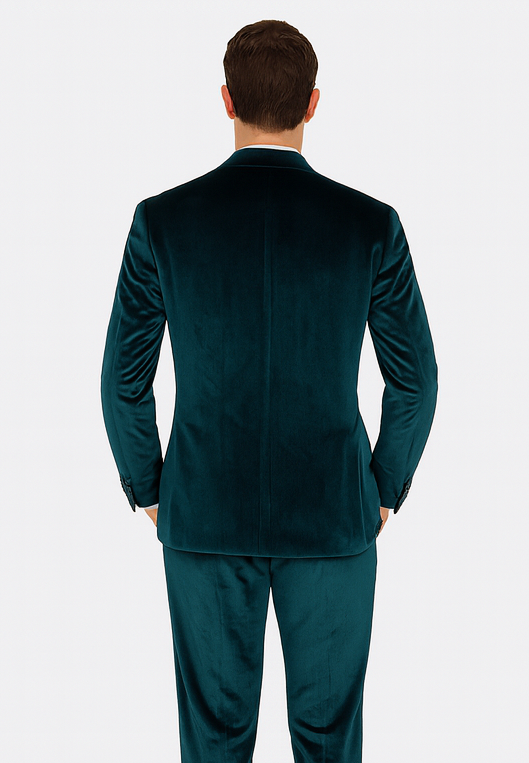 Mens Teal Velvet Suit |Tazzio 2-Piece Slim Fit Peak Lapel Formalwear