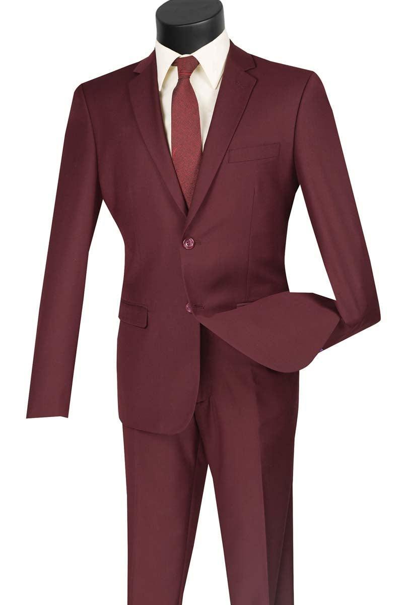 Men's Ultra Slim Fit suit 2 Piece-color Burgundy - 34 Short  - 28 Waist
