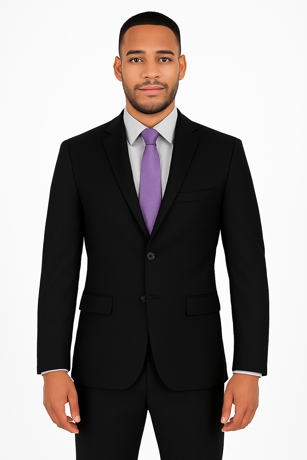 Ultra Slim Fit 2 Piece Suit Stretch Fabric in Solid Black - Black