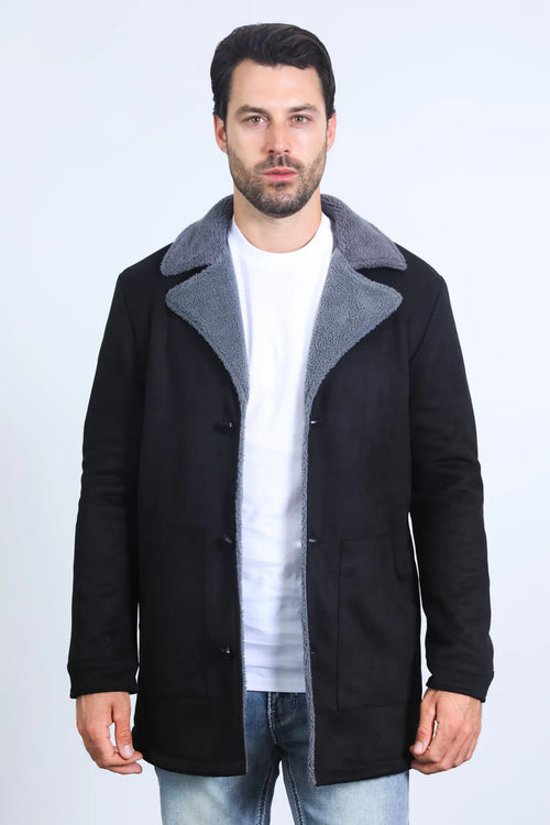Western Style Long Black Faux Suede Coat for Men – Classic Cowboy Inspired Outerwear