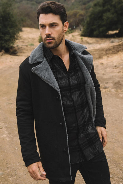 Western Style Long Black Faux Suede Coat for Men – Classic Cowboy Inspired Outerwear