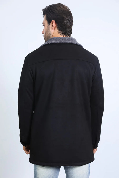 Western Style Long Black Faux Suede Coat for Men – Classic Cowboy Inspired Outerwear