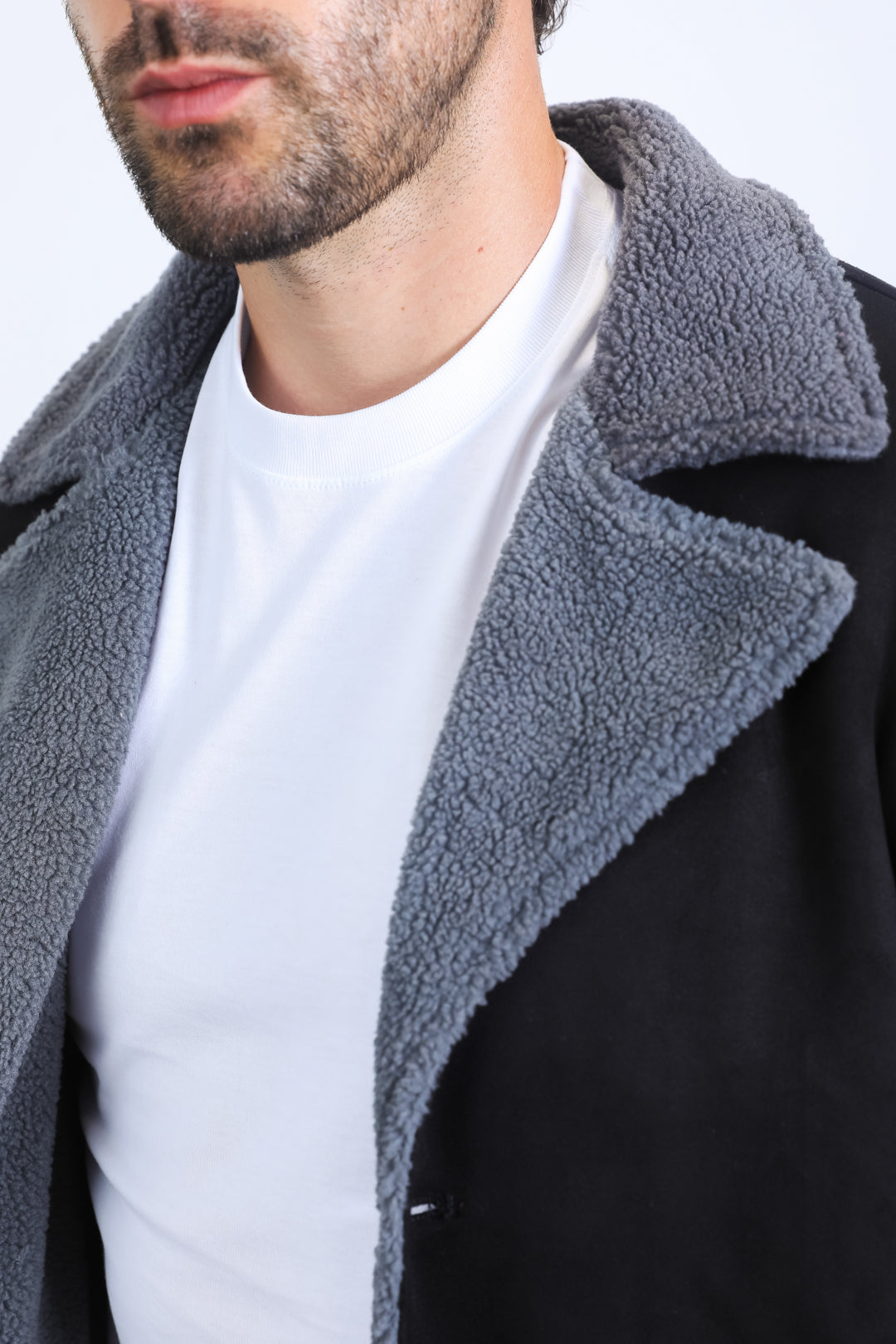 Men’s Black Faux Suede Western Overcoat – Longline Cowboy Style Jacket - S