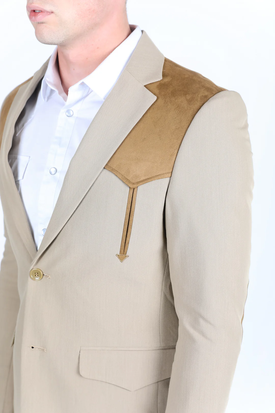 Mens Western Style Suit Coat – Premium Suede Yokes with Elbow Patch Detail - 34 Short or Extra Small