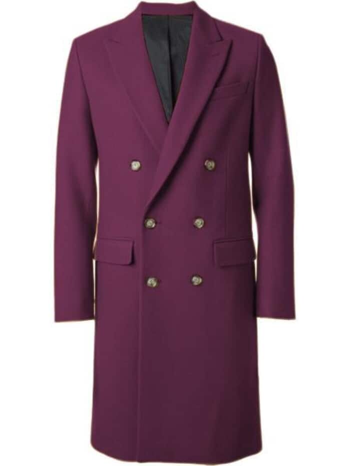 Men's Burgundy 44Inch Long Double Breasted Overcoat Winter Men's Topcoat Sale - Coat Size 38