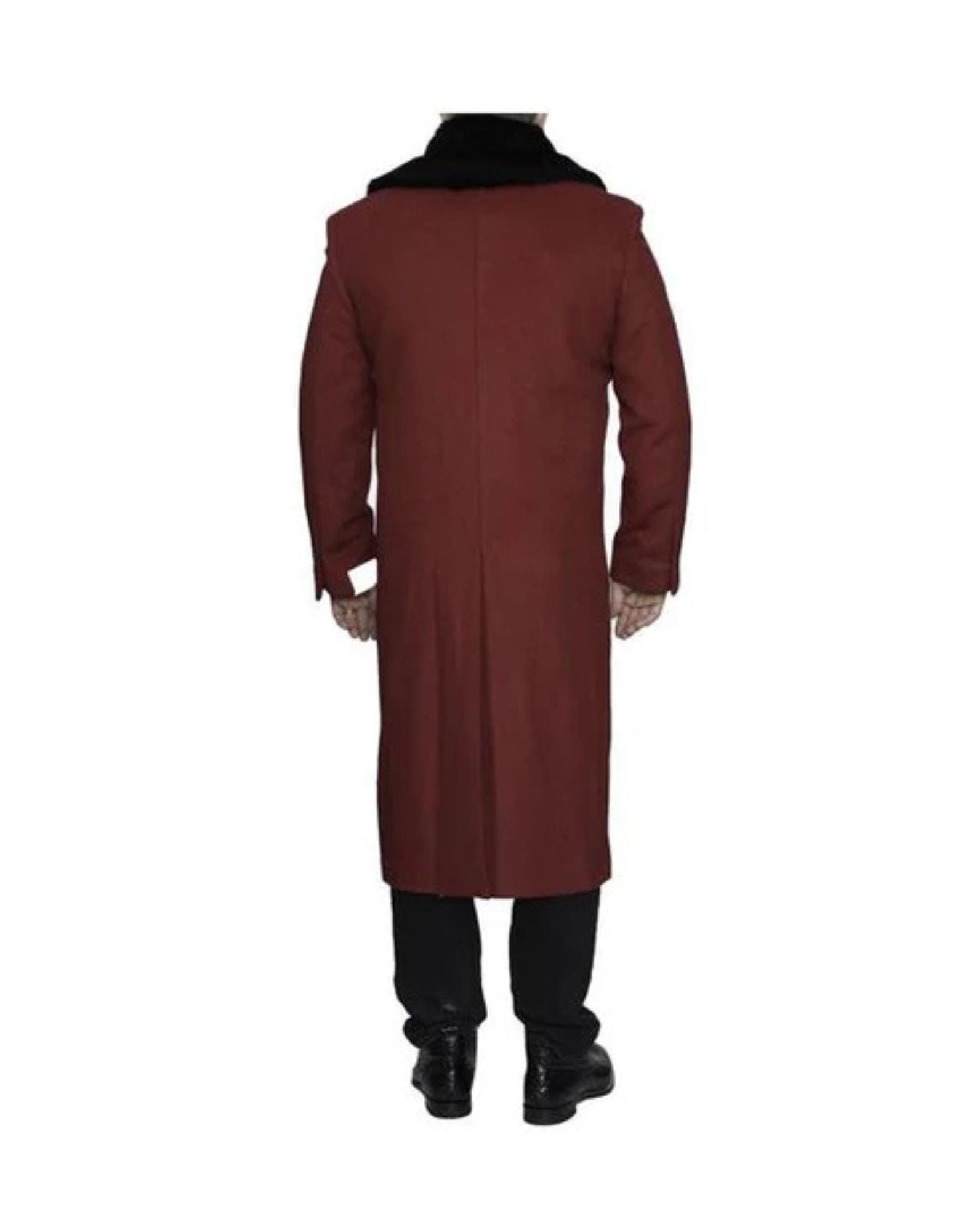 Men's Burgundy Overcoat 3 Button Full Length Wool Dress Top Coat - Coat Size 38