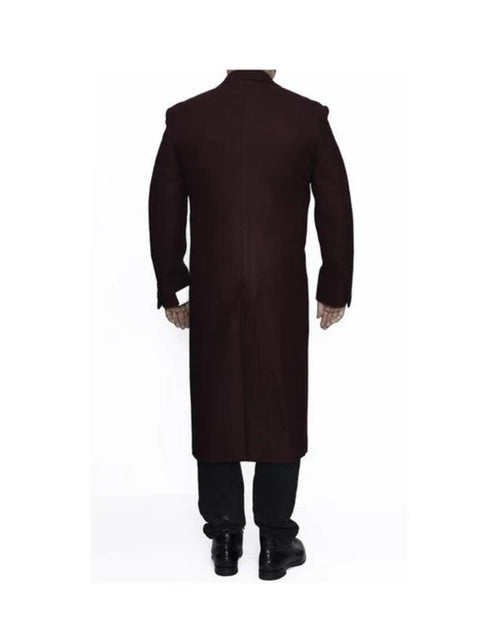 Men's Dress Coat Full Length Wool Dress Top Coat / Overcoat in Burgundy ~ Wine ~ Maroon Color