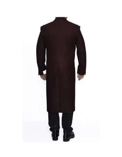 Men's Dress Coat Full Length Wool Dress Top Coat / Overcoat in Burgundy ~ Wine ~ Maroon Color