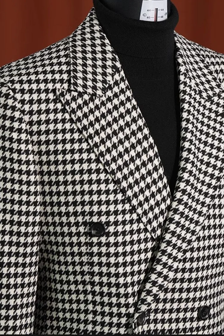 Modern Fit Men’s Houndstooth Blazer – 100% Wool Black & White Sport Coat - 36 Short