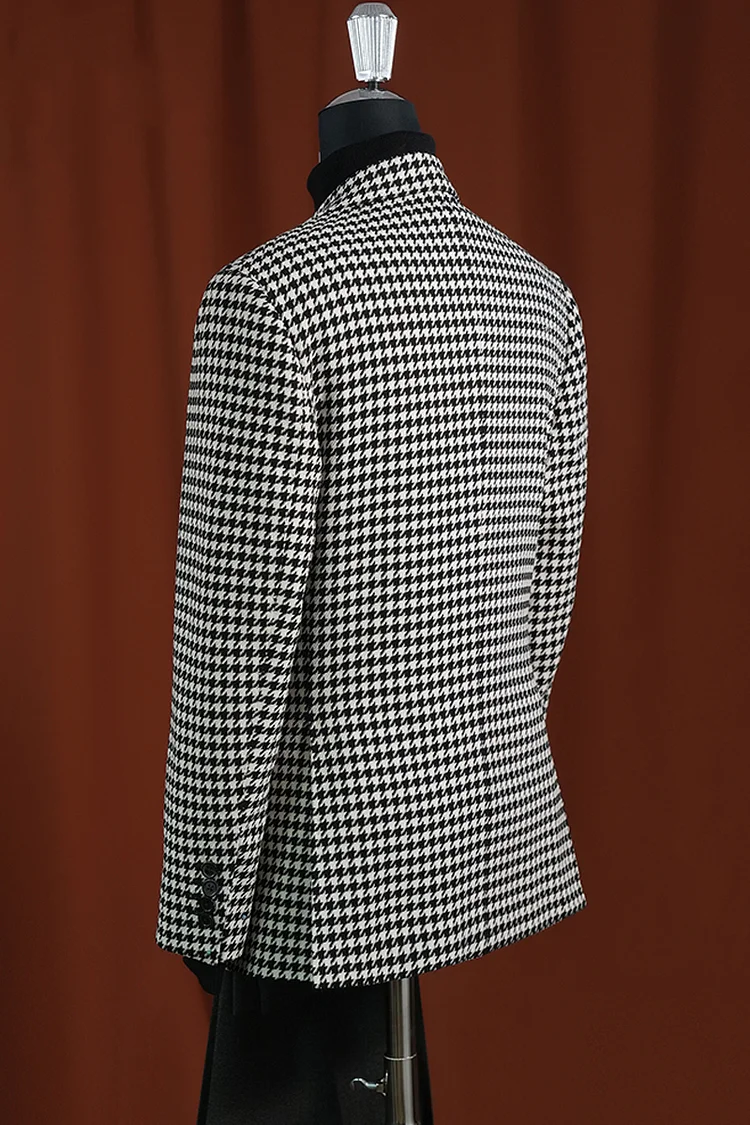 Modern Fit Men’s Houndstooth Blazer – 100% Wool Black & White Sport Coat - 36 Short