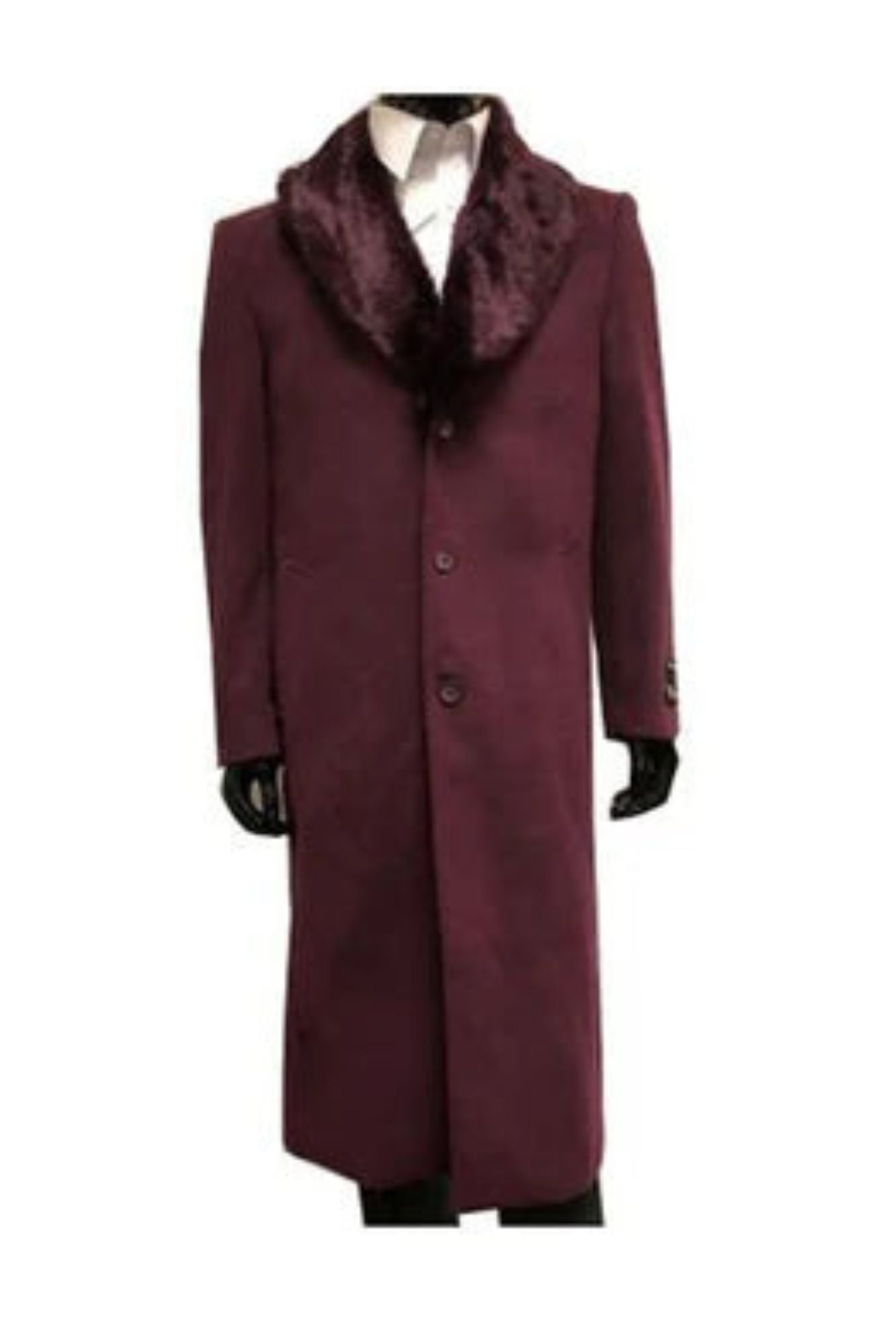Men's Wool men's Overcoat With Fur Collar Full Length 48 Inches - Coat Size 38