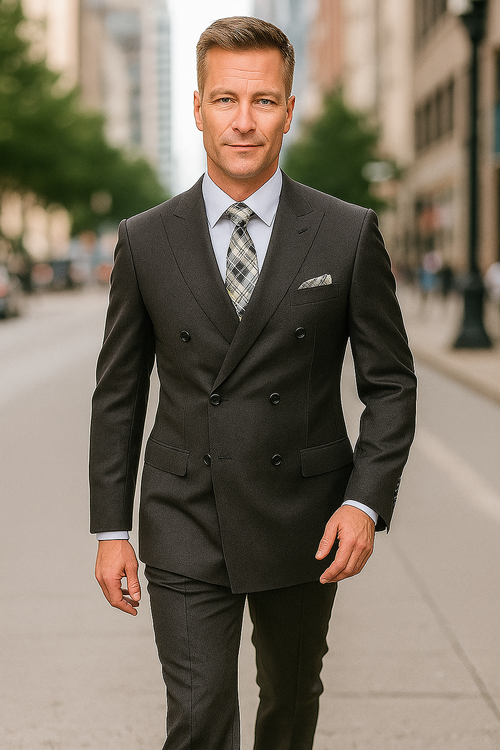 Mens Classic Wool Double Breasted Suit in Black
