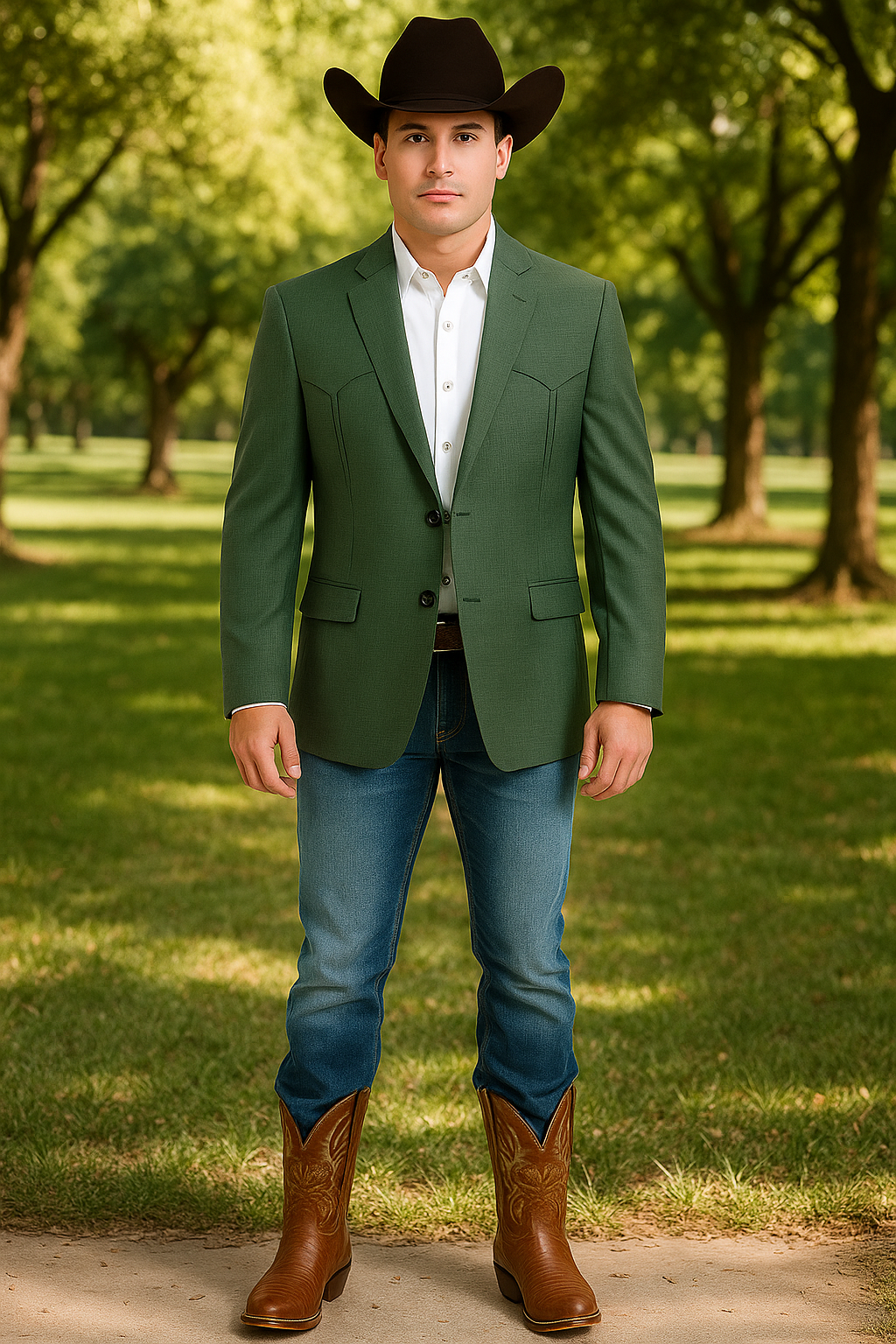Western Blazer - Saco Para Hombre - Mens Double Button Western Green Blazer - 36 Short