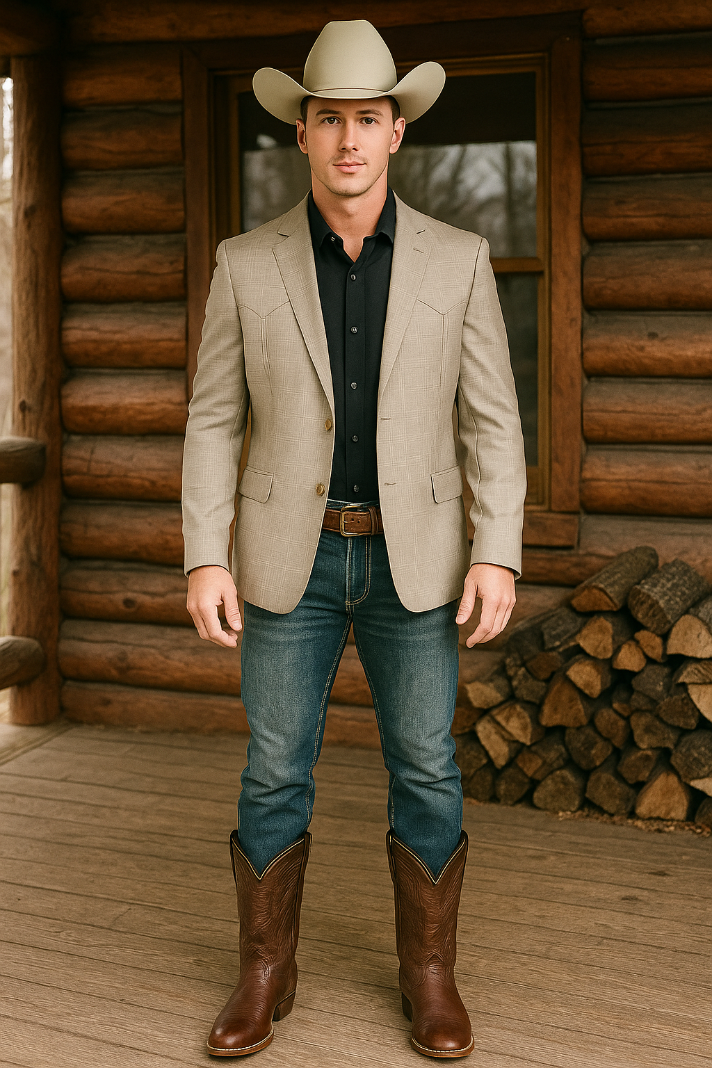 Western Blazer - Saco Para Hombre -Mens Double Button Western Taupe Blazer - 36 Short