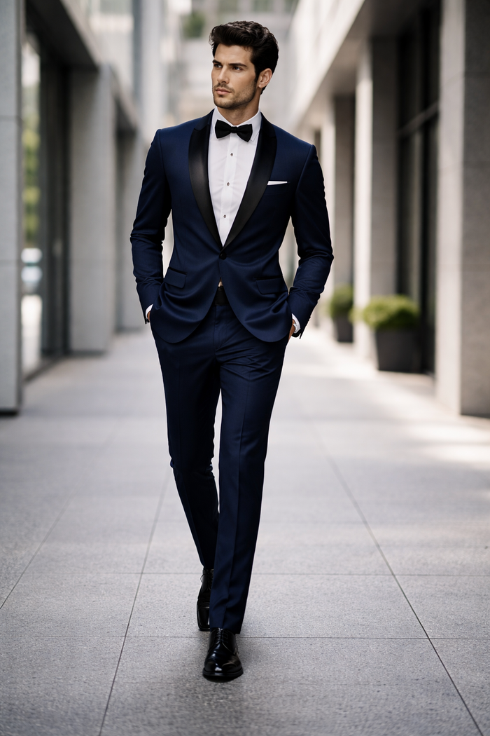 Mens 007 James Bond Navy Wool Tuxedo