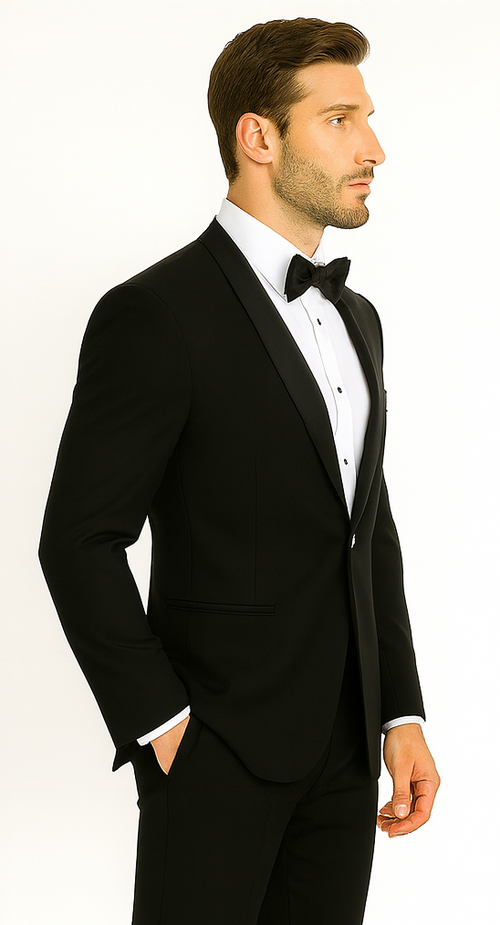 Men's 1 Button Contrast Shawl Tuxedo in Black & White