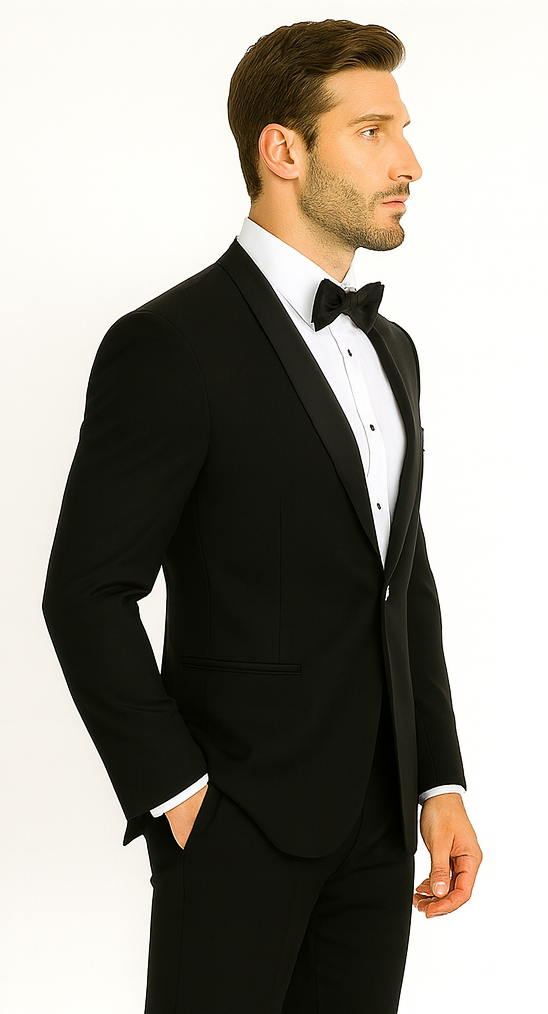 Men's 1 Button Contrast Shawl Tuxedo in Black & White - Short 34