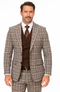 Tan Plaid Suit - Camel Khaki Color Windowpane Pattern Suit - Wool Suit - Double Breasted Vest Peak Lapel Side Vented Modern Fit