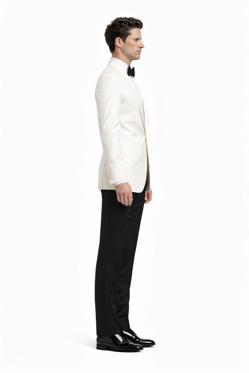 Men's 100% Merino Wool Off White Shawl Collar Dinner Jacket-New Designer Collection