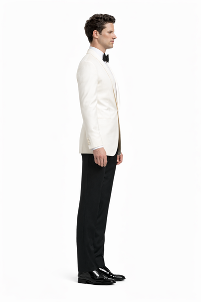 Men's 100% Merino Wool Off White Shawl Collar Dinner Jacket-New Designer Collection