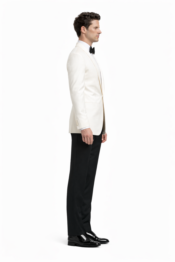 Men's 100% Merino Wool Off White Shawl Collar Dinner Jacket-New Designer Collection