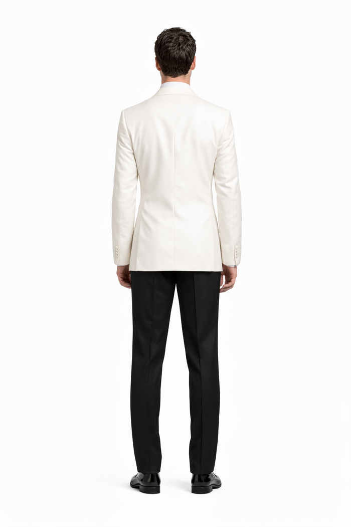 Men's 100% Merino Wool Off White Shawl Collar Dinner Jacket-New Designer Collection