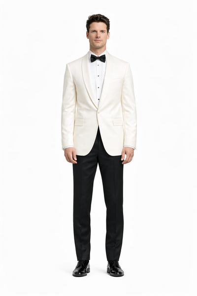 Men's 100% Merino Wool Off White Shawl Collar Dinner Jacket-New Designer Collection