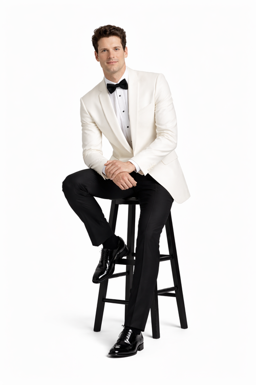 Men's 100% Merino Wool Off White Shawl Collar Dinner Jacket-New Designer Collection