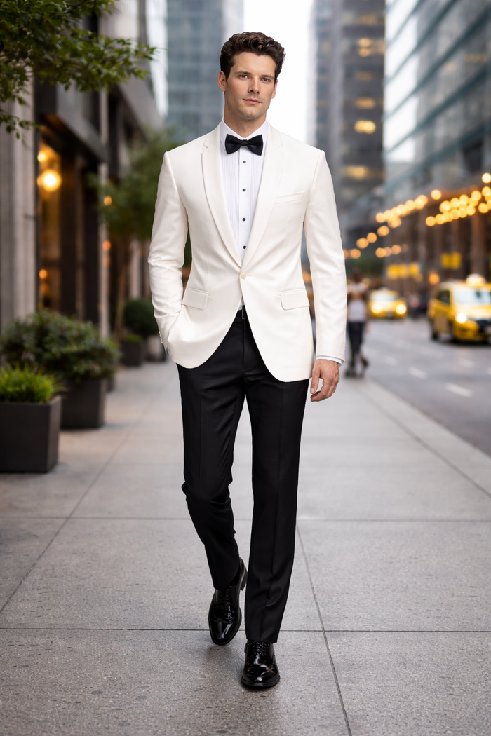 Men's 100% Merino Wool Off White Shawl Collar Dinner Jacket-New Designer Collection