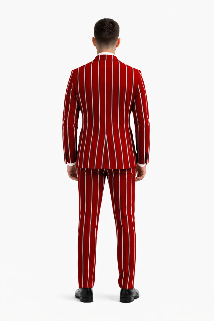 Burgundy Pinstripe Suit - Mens 1920s Gangster Pinstripe Suit - Lapel Chalk Pinstripe Red