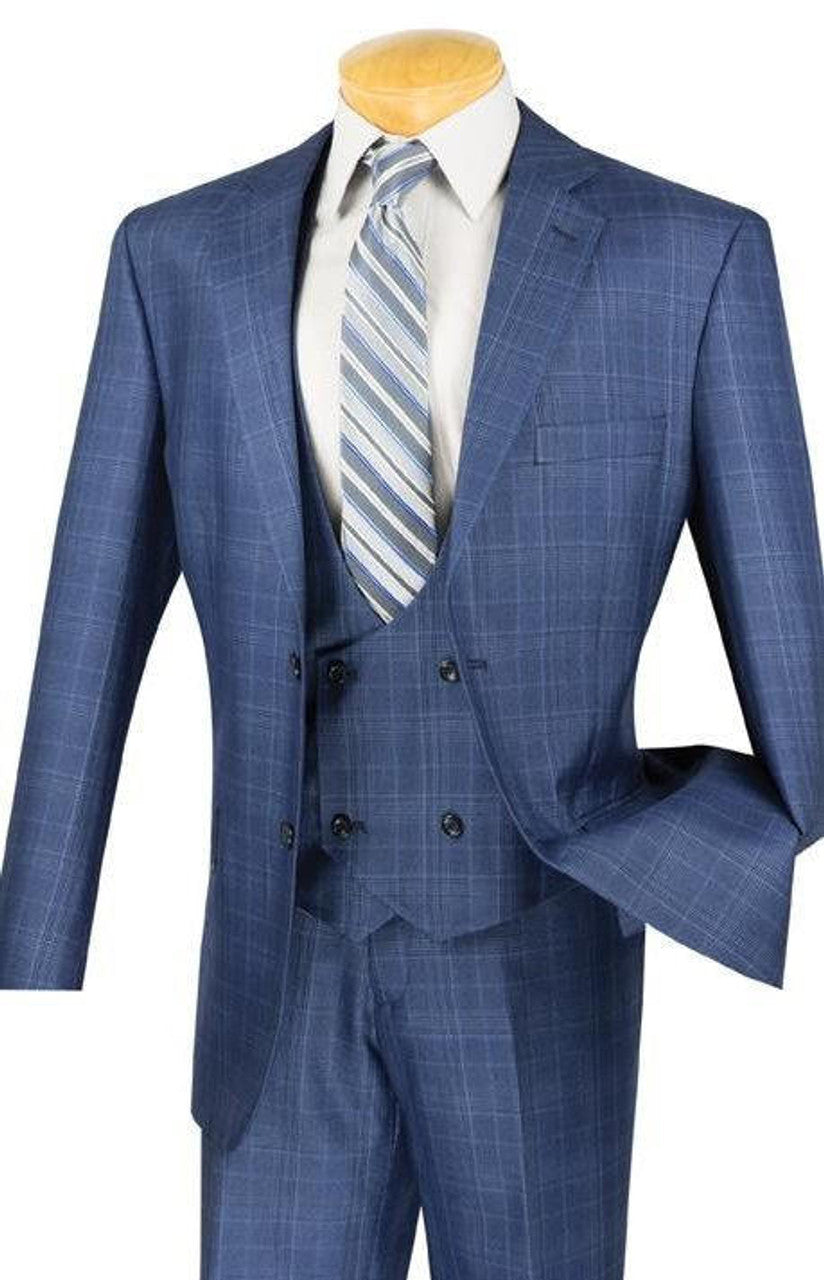 Mens 1930s Blue Glen Plaid 3 Piece Fashion Suit - 34 Short or Extra Small