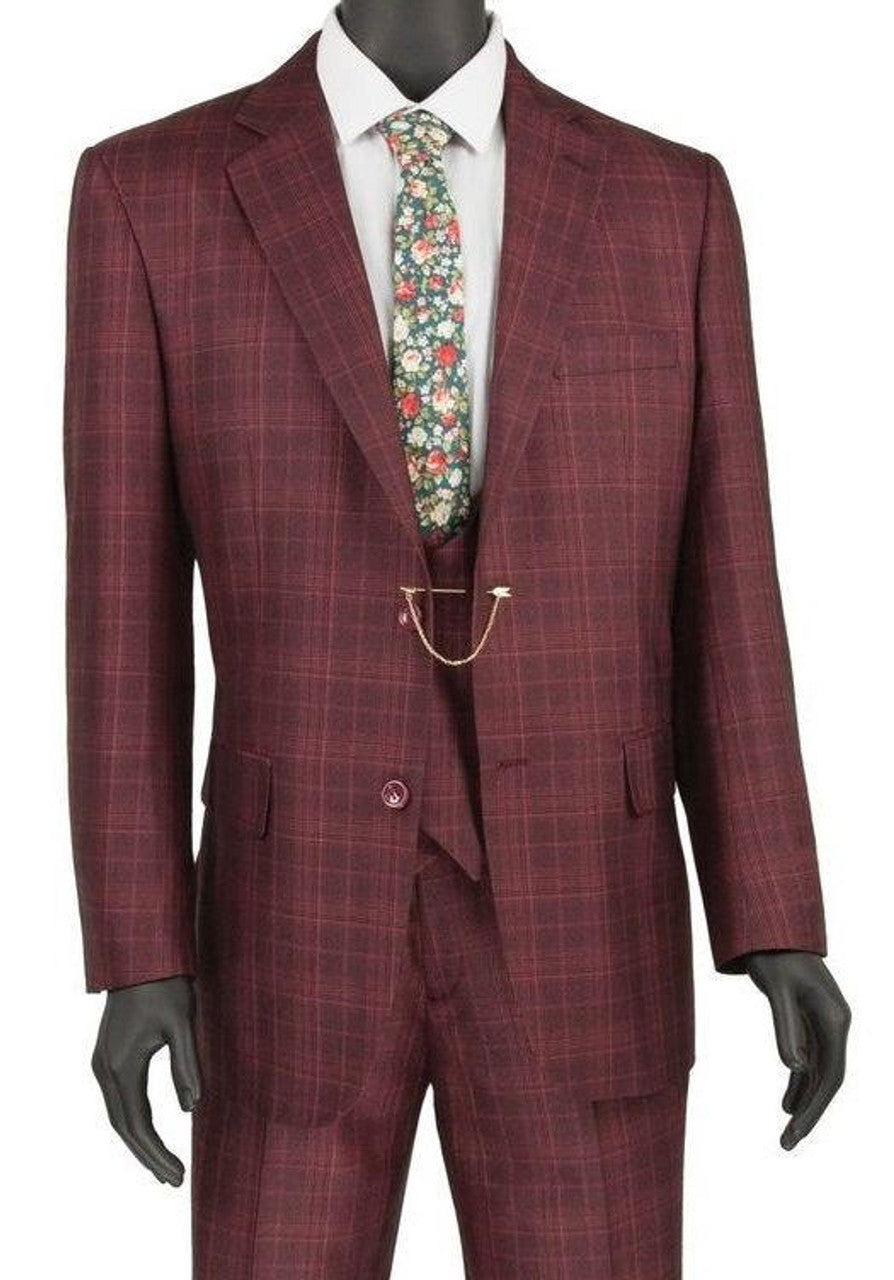 Brown Suit - Men's Brown Plaid 3 Piece 1920sScoop Vest Milano Fashion Suit - Coat Size 38