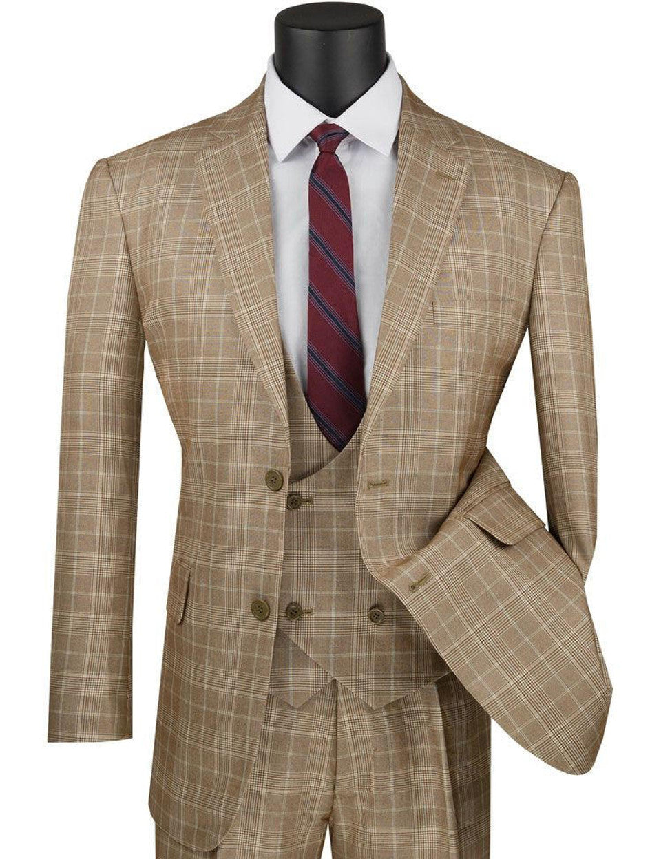 Mens 1930s Camel Plaid 3 Piece Suit Three Piece - 34 Short or Extra Small